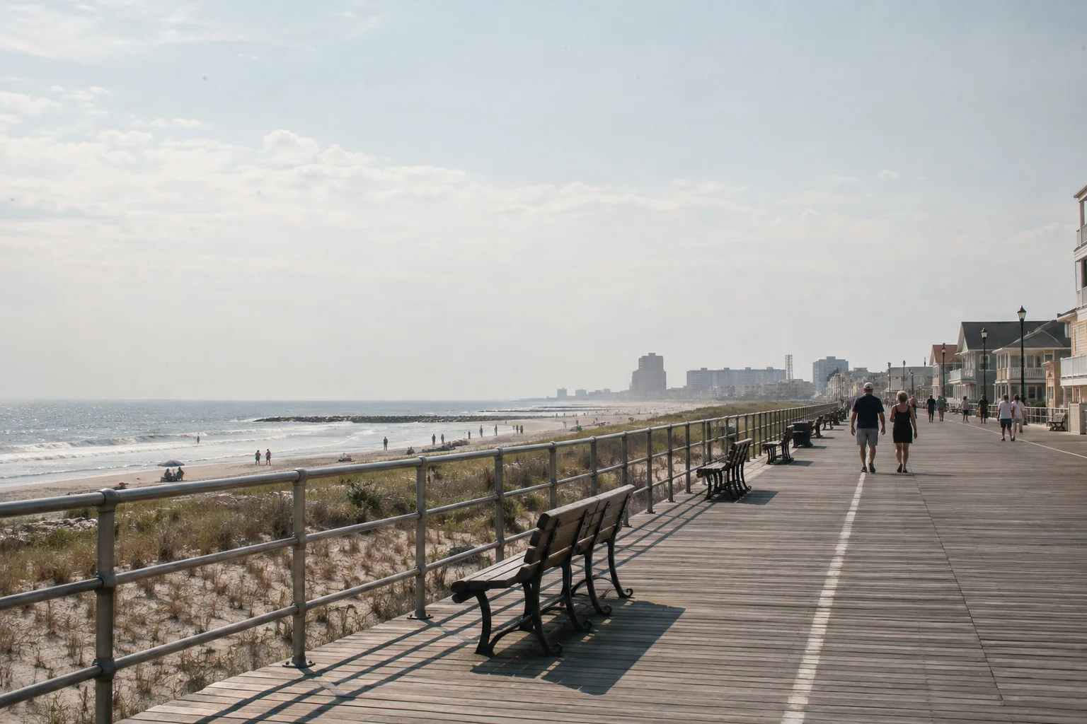 Original photo-real rendering of a South Jersey shore boardwalk beside the Atlantic Ocean