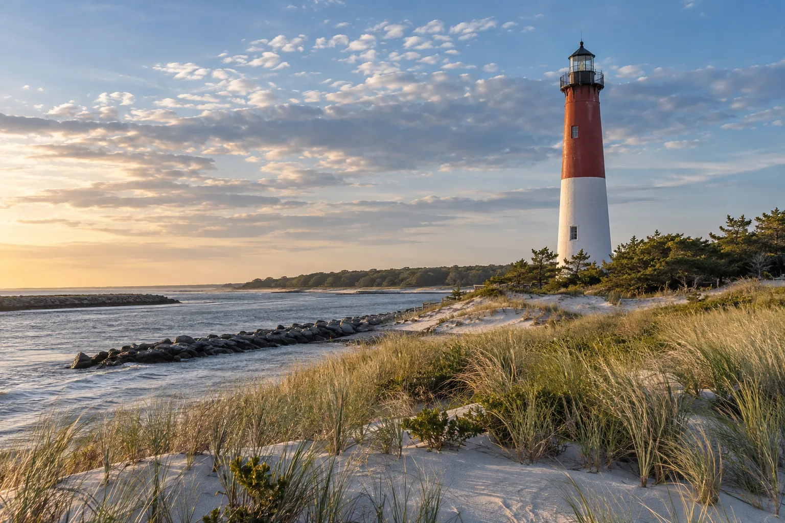 Original conceptual rendering inspired by a red and white coastal lighthouse on a New Jersey barrier island