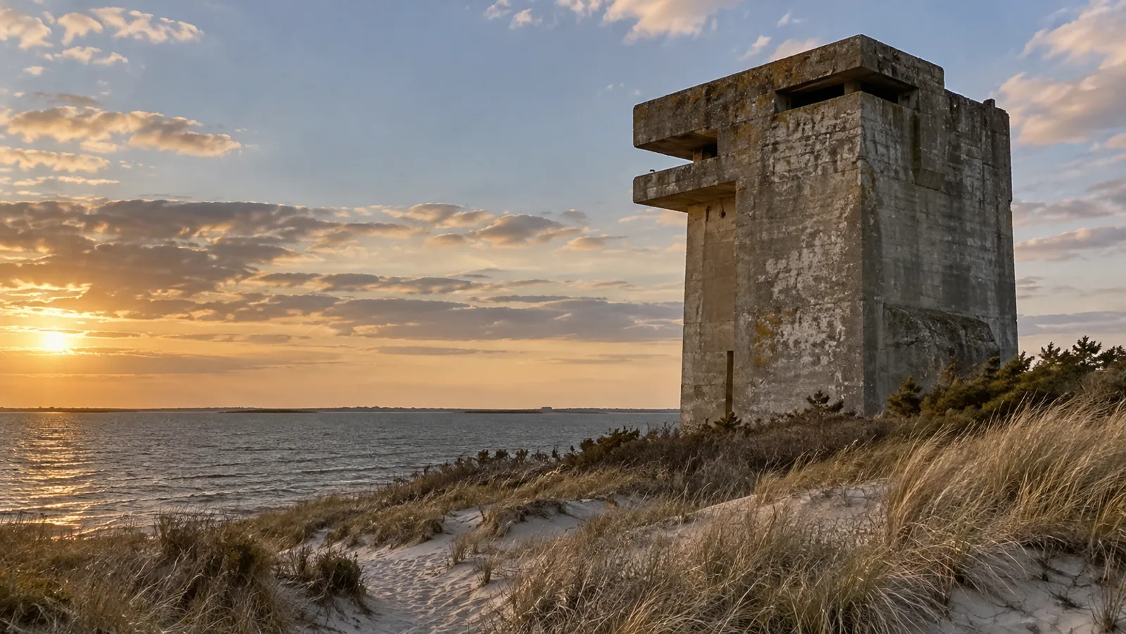 Original photoreal rendering of a 1940s coastal observation structure by the dunes