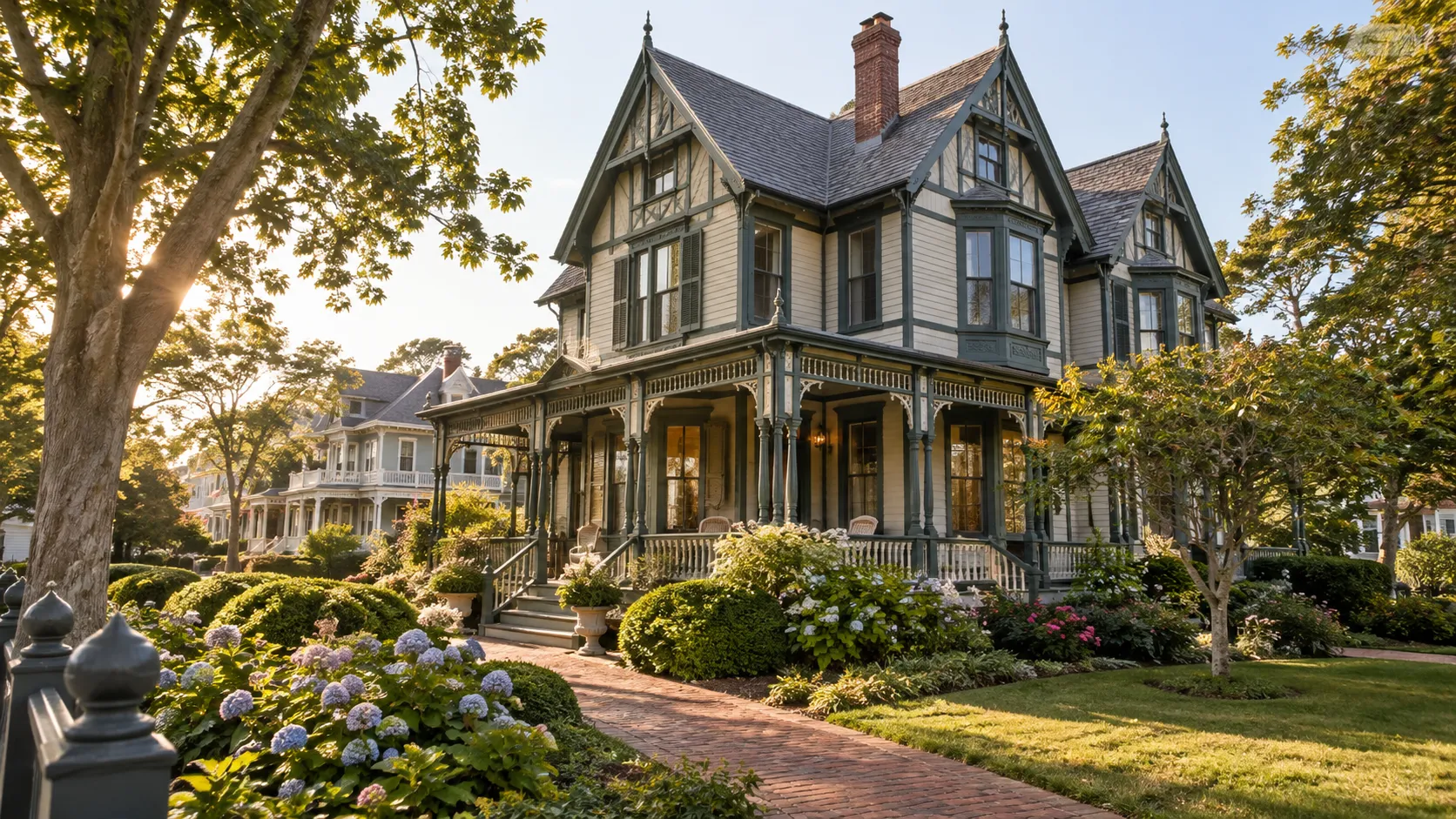 Original conceptual rendering of a Victorian Stick Style home and garden in Cape May