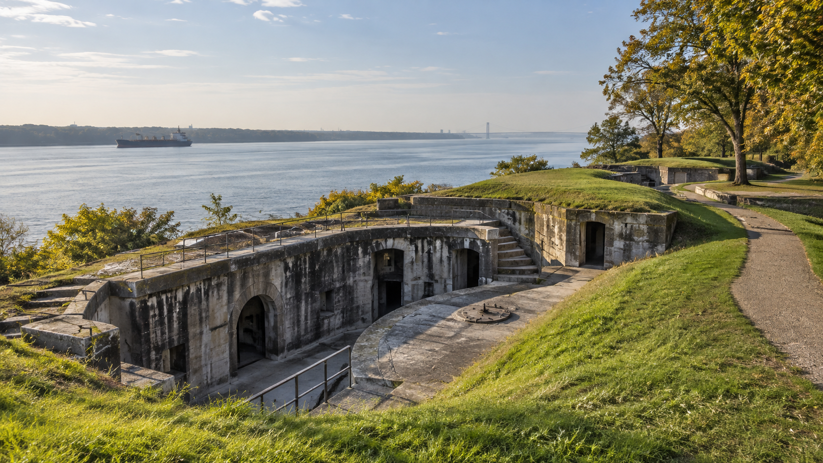 Original rendering inspired by a late 19th-century riverside fortification in South Jersey