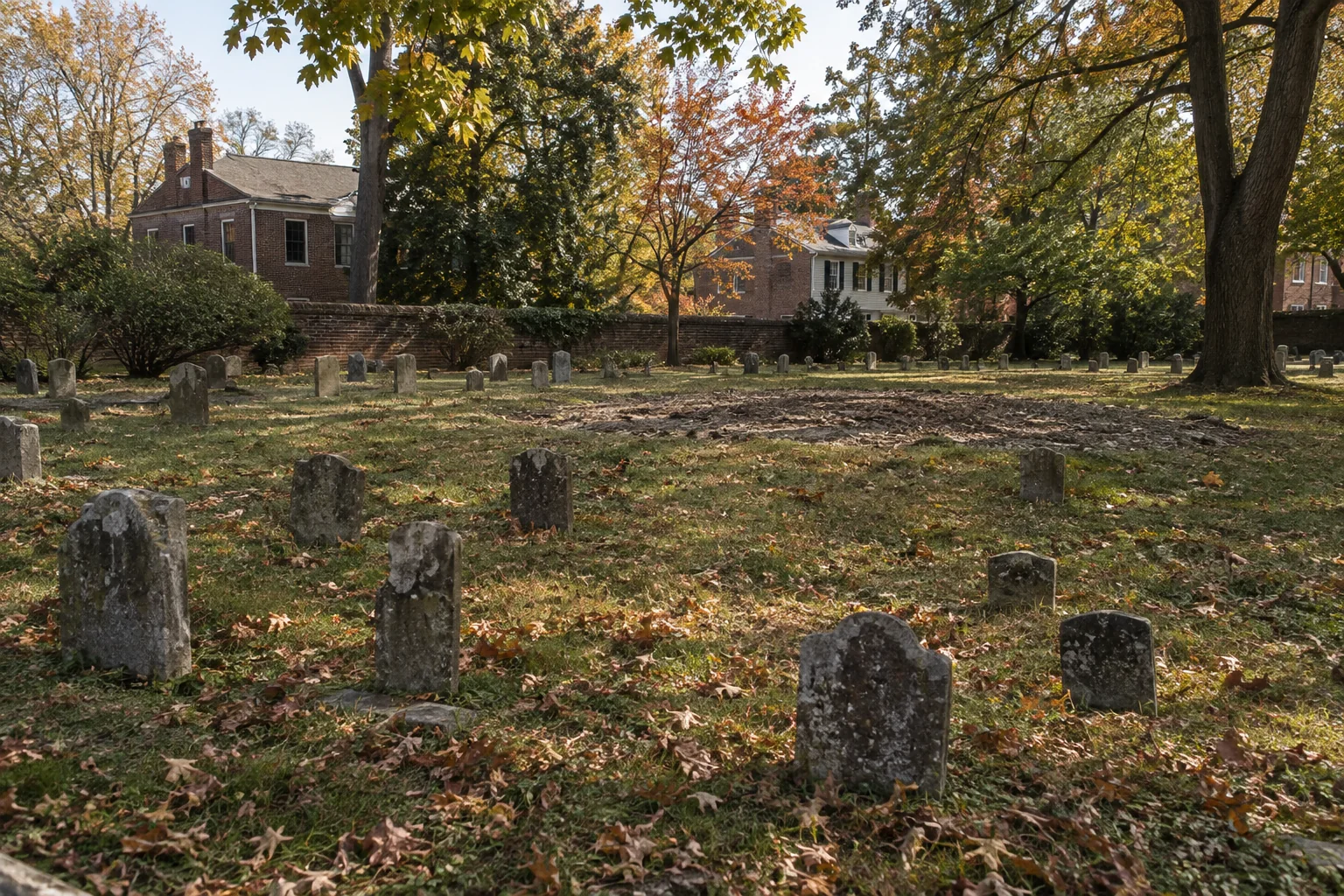 Original photoreal conceptual rendering of a modest Quaker burial ground in Salem, New Jersey, after the Salem Oak fell