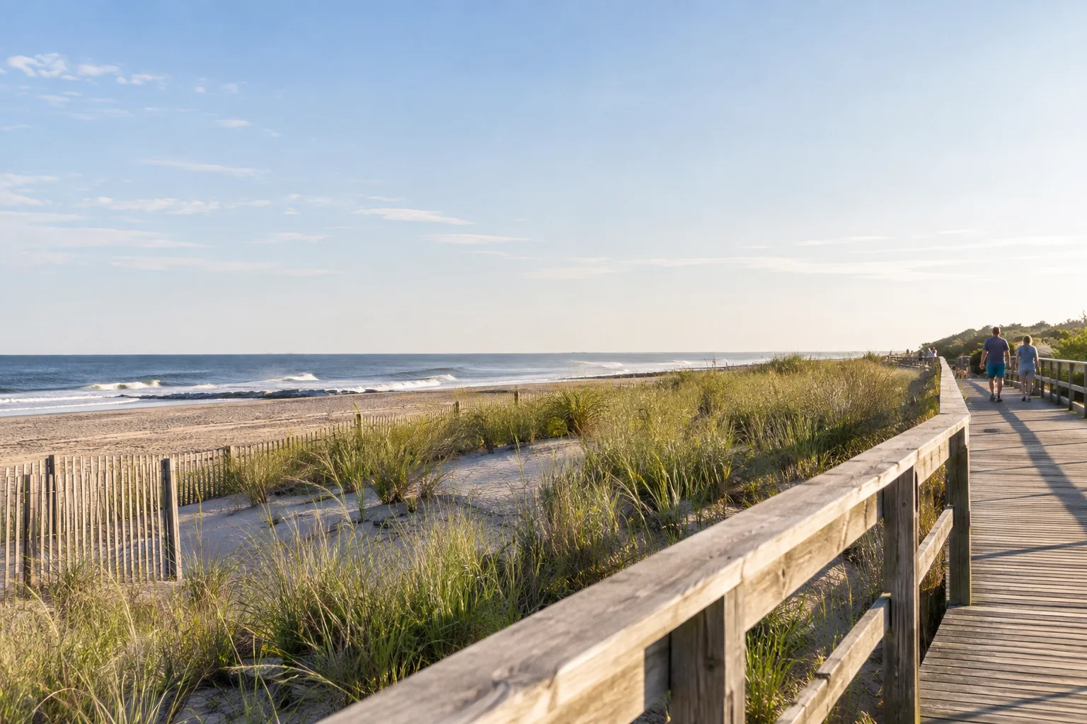 Original photo-real rendering of a South Jersey beach boardwalk beside dune grass