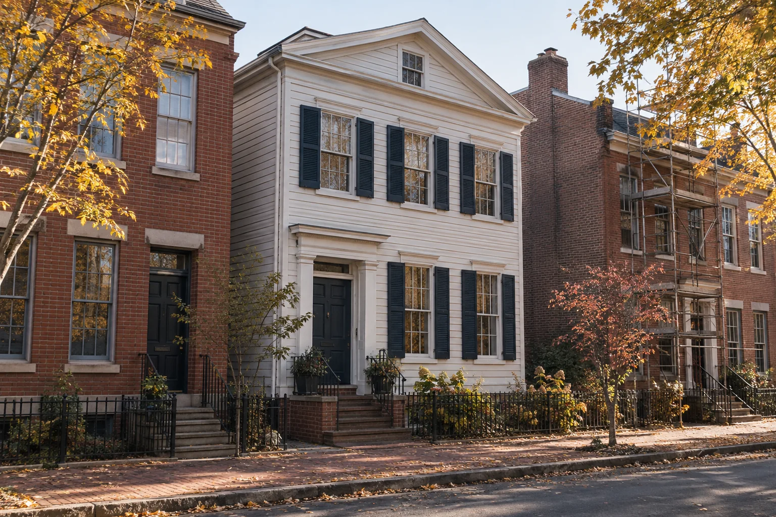 Original conceptual rendering of a modest nineteenth-century wood-frame Camden row house